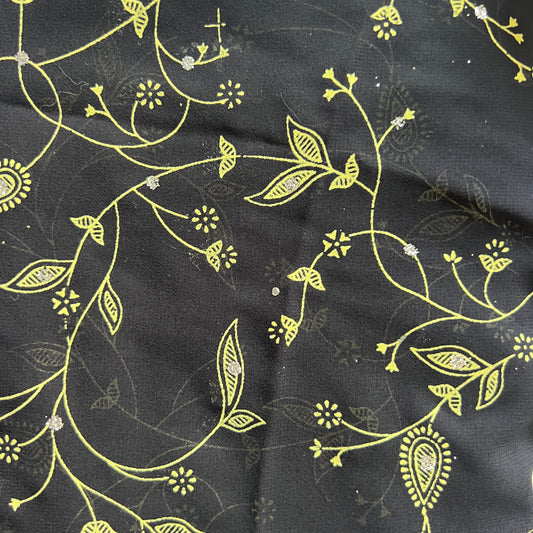 Gold Floral With Silver Dots Chiffon: 6 yds