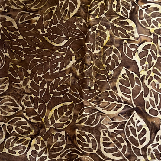 Brown Leaves Batik Cotton: 1 yd