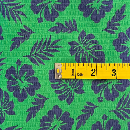 Green & Blue Tropical Print Embossed Cotton: 2 yds