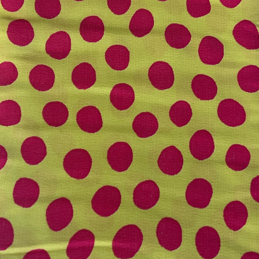 Lime Pink Polka Dots Lightweight Cotton Poly: 7 yds