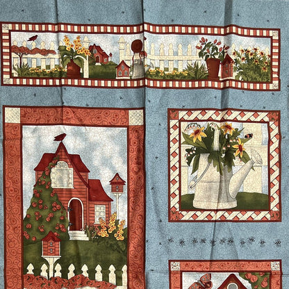Blue Country Cottage Cotton Quilt Panel (24"x43")